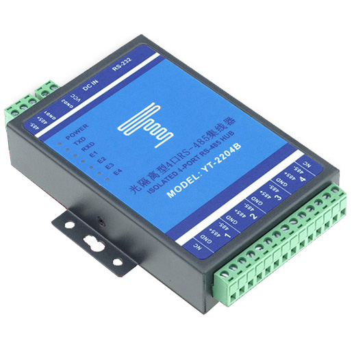 Industrial grade optical isolation 4-port RS485 hub