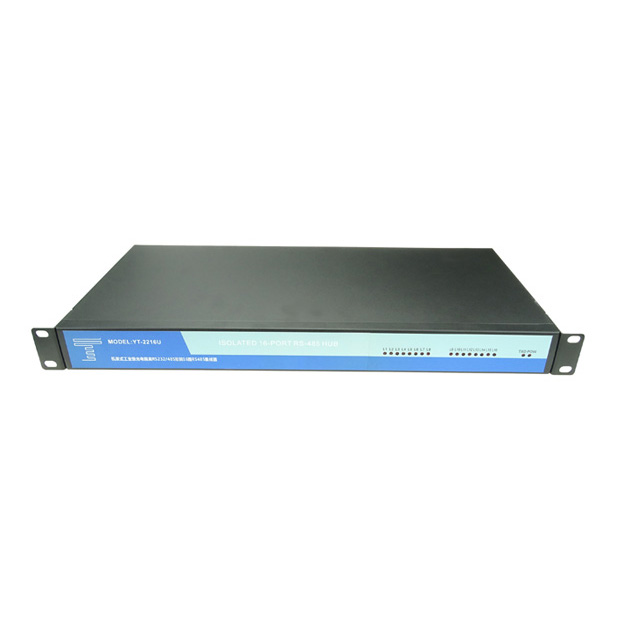 Industrial grade optical isolation 1U rack mounted 16-port RS485 hub