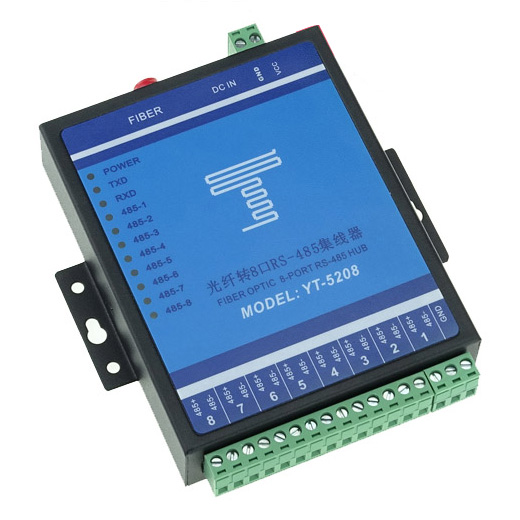 8-way RS485 to fiber optic transceiver