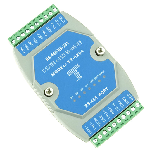 Industrial grade optical isolation 4-port RS485 hub